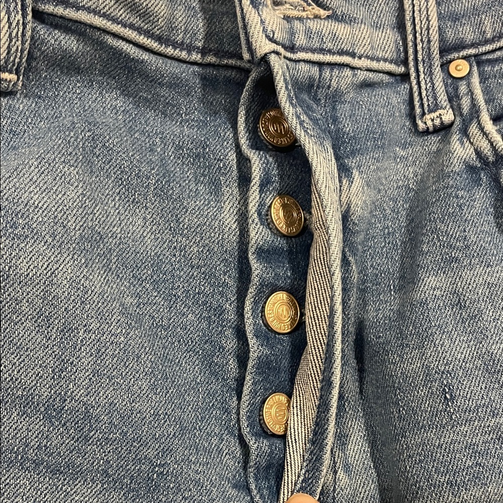 Mother Button Fly Wide Leg Jeans Spinner Skimp High-waisted Denim Blue Jeans 28